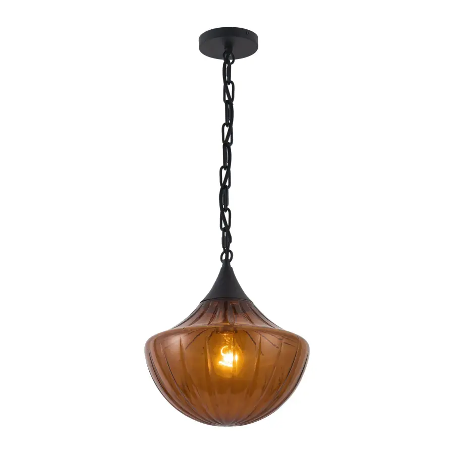 Farrah 12-Inch Pendant in Matte Black with Amber Glass - Image 6