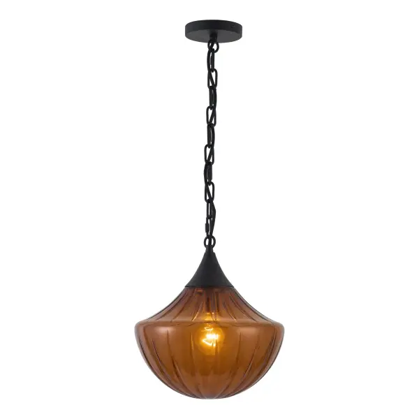 Farrah 12-Inch Pendant in Matte Black with Amber Glass - Image 8