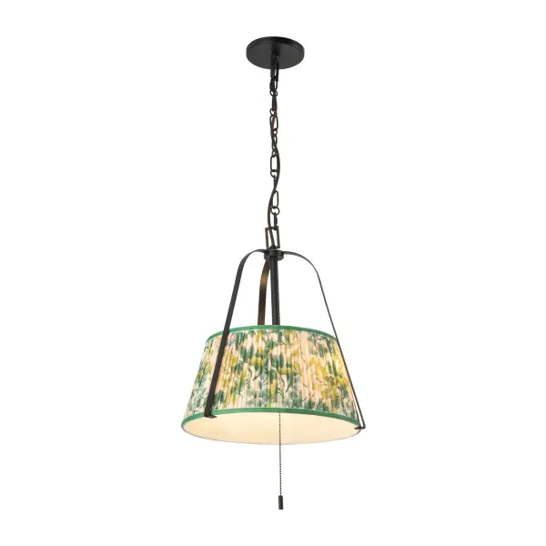 Scout 13-Inch Pendant in Matte Black with Blue Linen Shade - Image 1