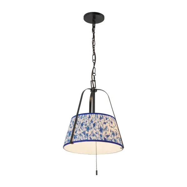 Scout 13-Inch Pendant in Matte Black with Blue Linen Shade - Image 3