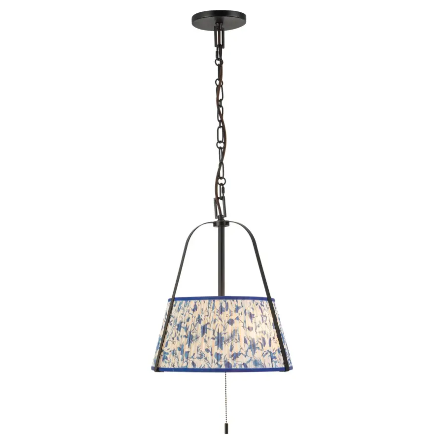 Scout 13-Inch Pendant in Matte Black with Blue Linen Shade - Image 30