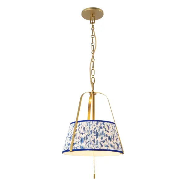 Scout 13-Inch Pendant in Matte Black with Blue Linen Shade - Image 5