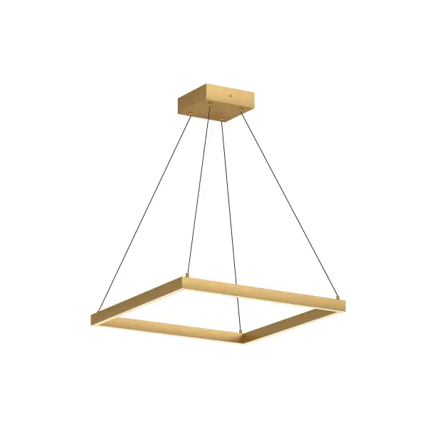 The Piazza 24-inch pendant combines clean architectural lines with warm LED lighting. Its extruded aluminum construction and brushed gold finish create a sophisticated focal point perfect for contemporary spaces.