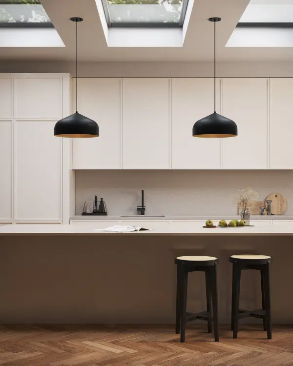 The Helena pendant combines clean modern lines with warm functionality. Its 17-inch spun metal shade features an 8-inch acorn-shaped interior lamp shade, creating layered visual interest. The integrated LED with warm 3000K temperature and braided fabric cord add effortless sophistication. - alternate view