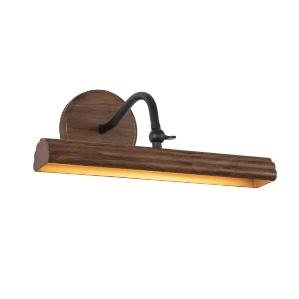 The Dottie Picture Light combines modern elegance with practical functionality. Its curved half-circle profile and ribbed metalwork add visual interest, while the hinged adjustable arm allows precise positioning to highlight artwork.