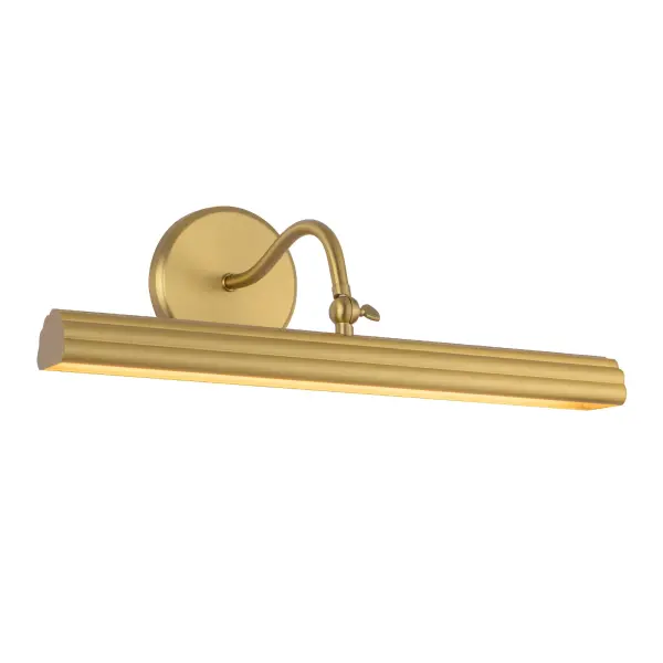 The Dottie Picture Light combines modern sculptural design with practical functionality. Its curved half-circle profile and ribbed metalwork add visual interest while the hinged arm allows precise artwork illumination. - alternate view
