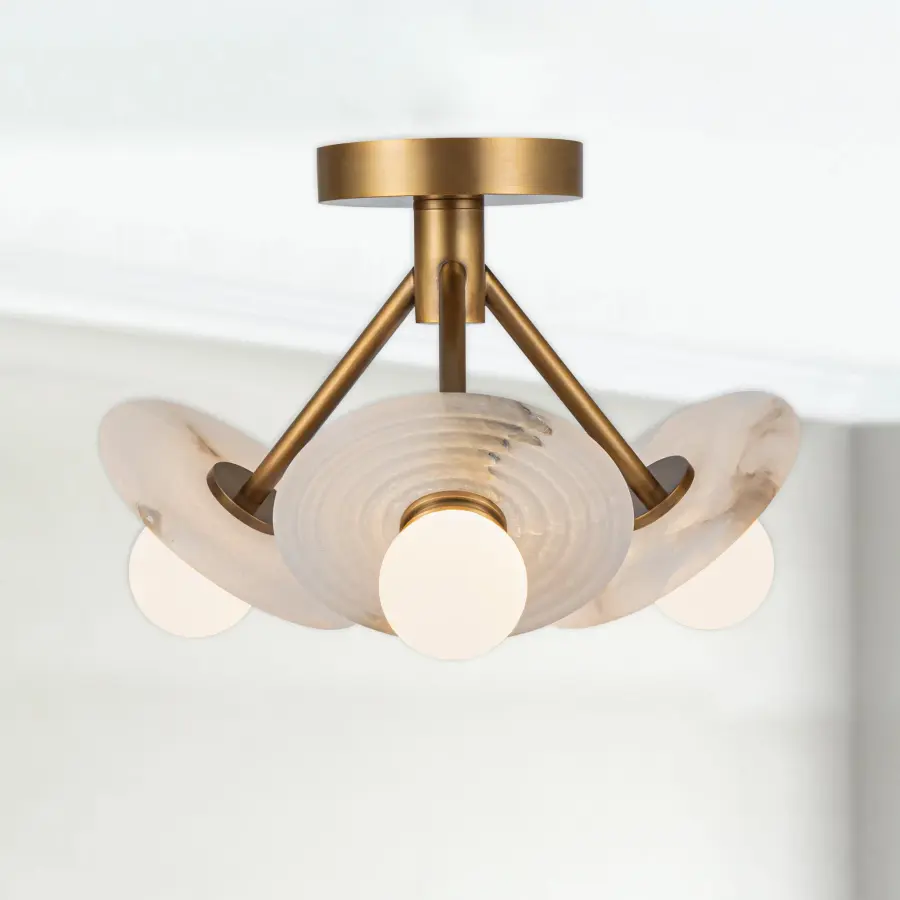 Dahlia 13-Inch Semi-Flush Mount in Vintage Brass - Image 3