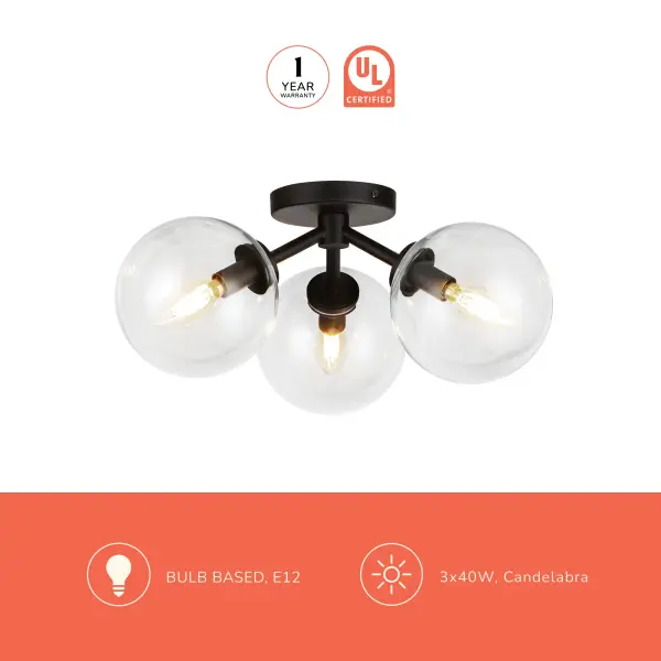 Cassia 17-Inch Semi-Flush Mount in Matte Black with Clear Glass - Image 18