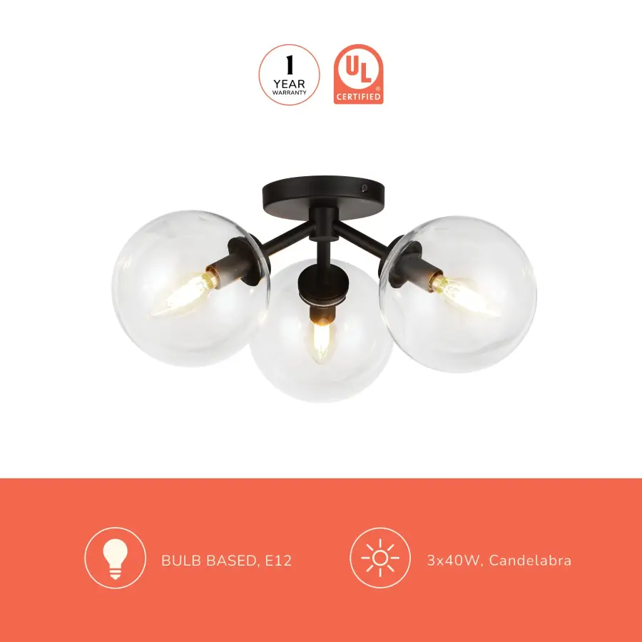Cassia 17-Inch Semi-Flush Mount in Matte Black with Clear Glass - Image 18