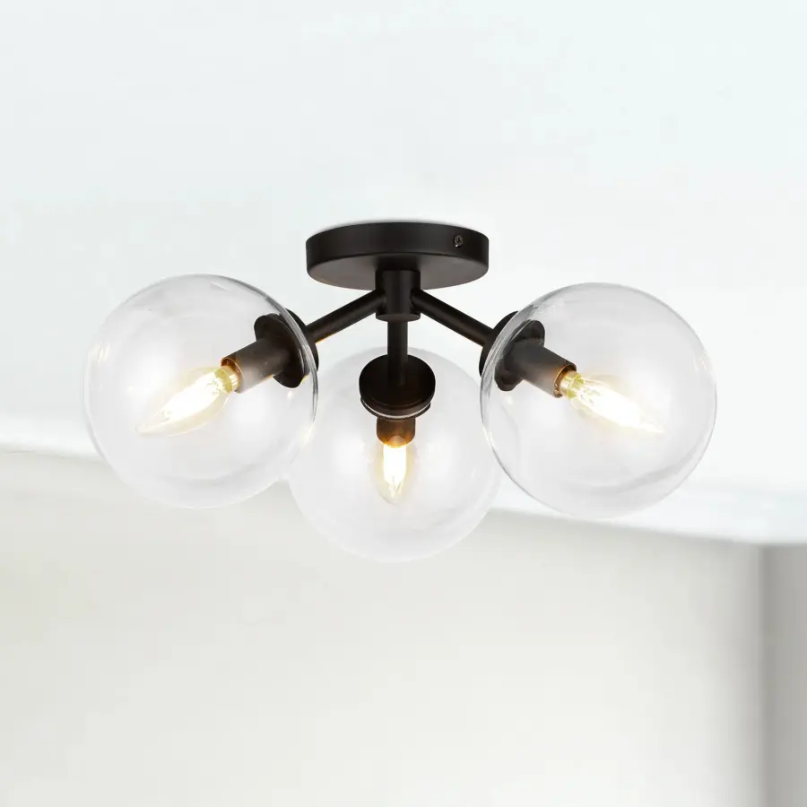 Cassia 17-Inch Semi-Flush Mount in Matte Black with Clear Glass - Image 5