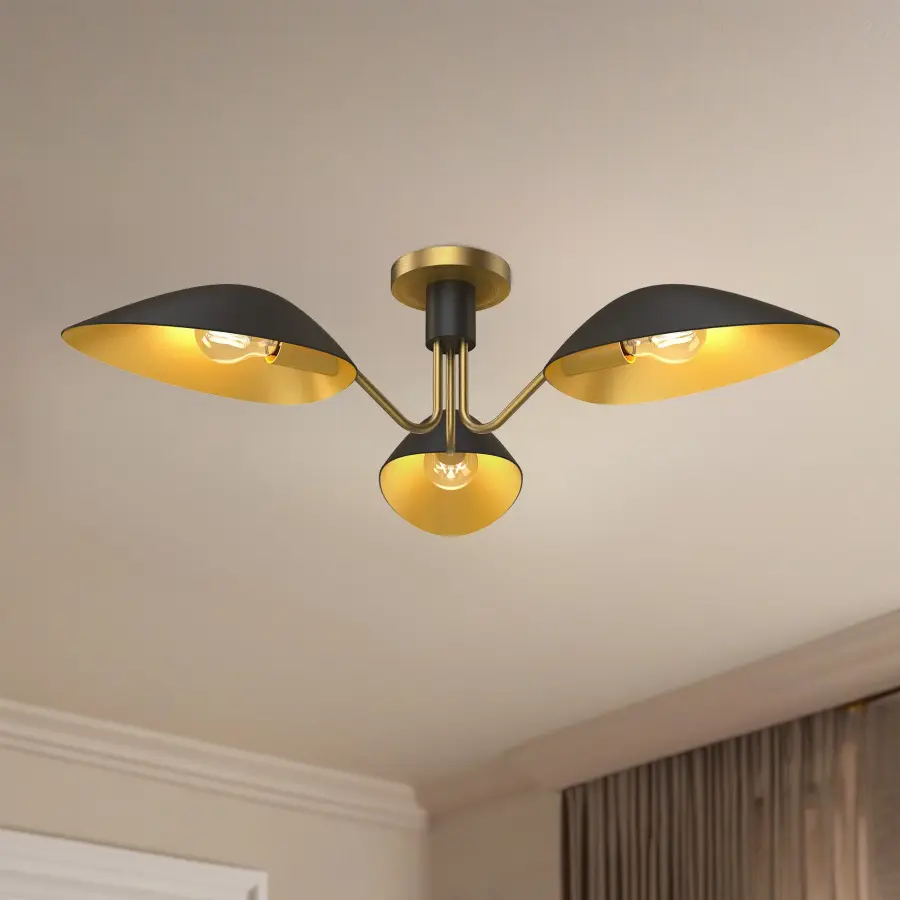Oscar 32-Inch Semi-Flush Mount in Aged Gold & Matte Black - Image 2