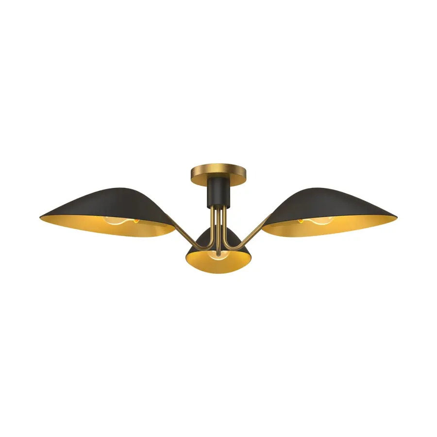 Oscar 32-Inch Semi-Flush Mount in Aged Gold & Matte Black - Image 4