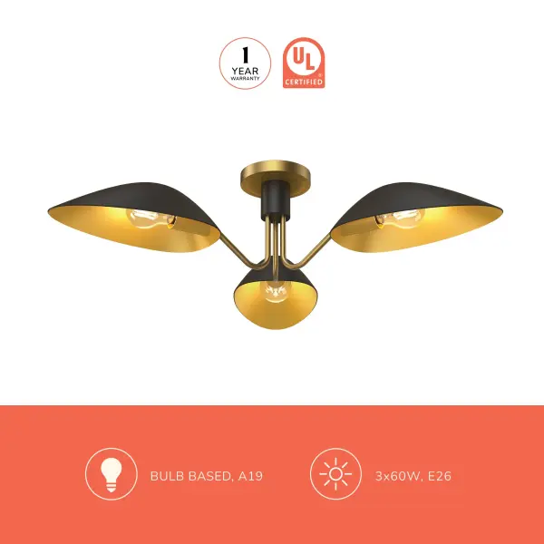 Oscar 32-Inch Semi-Flush Mount in Aged Gold & Matte Black - Image 8