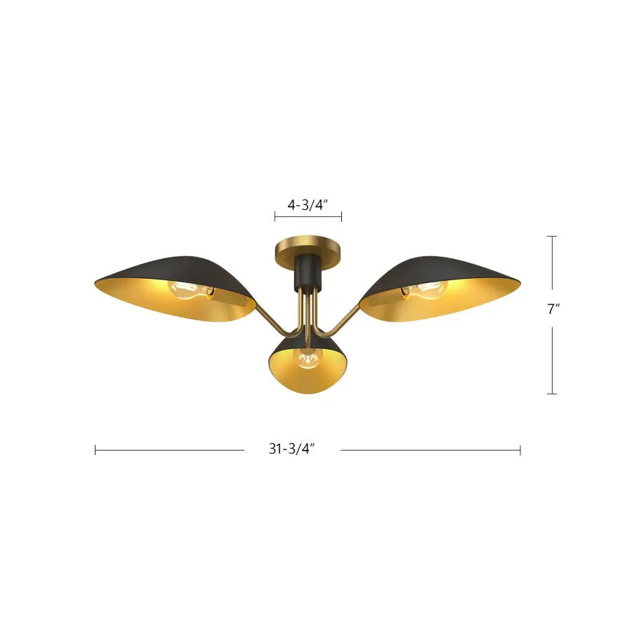 Oscar 32-Inch Semi-Flush Mount in Aged Gold & Matte Black - Image 10
