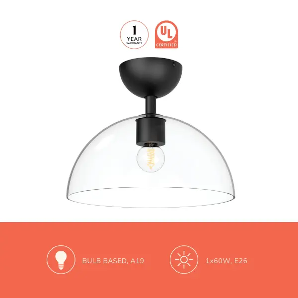 Jude 12-Inch Semi-Flush Mount in Matte Black with Clear Glass - Image 6