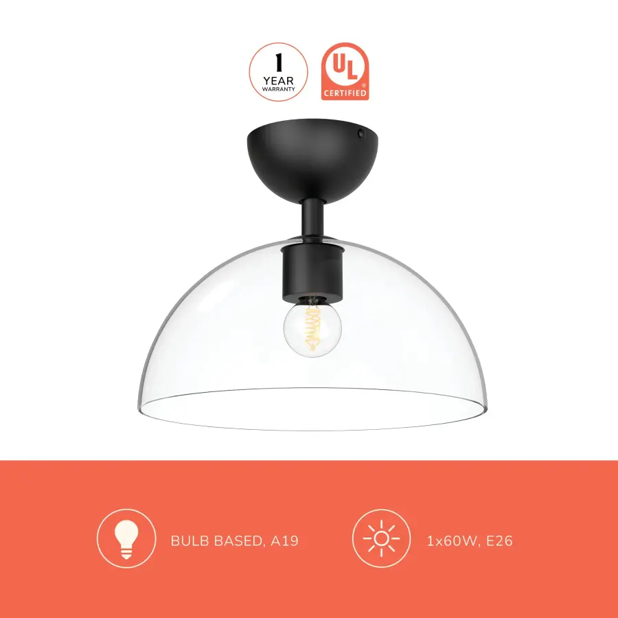 Jude 12-Inch Semi-Flush Mount in Matte Black with Clear Glass - Image 6