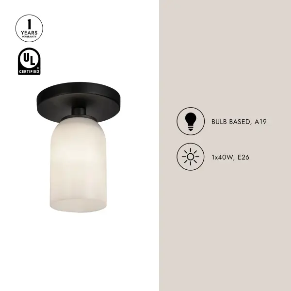 Nola 4-Inch Semi-Flush Mount in Matte Black with Gold Opal Glass - Image 15