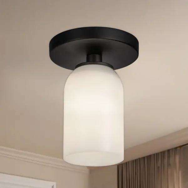 Nola 4-Inch Semi-Flush Mount in Matte Black with Gold Opal Glass - Image 3
