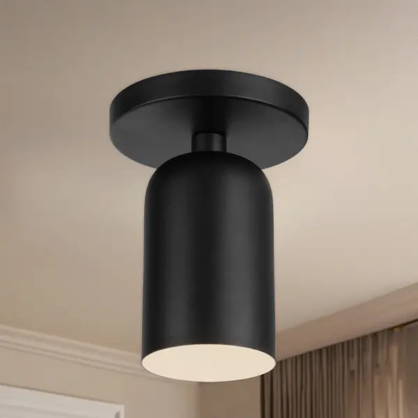 Nola 4-Inch Semi-Flush Mount in Matte Black with Gold Opal Glass - Image 4