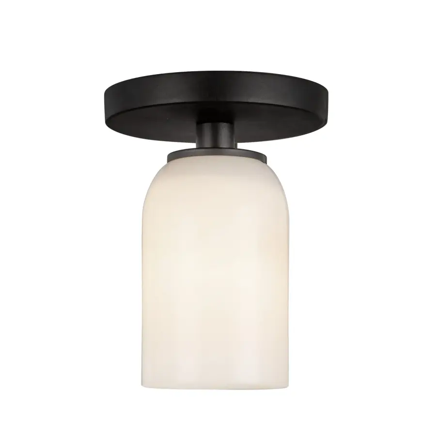 Nola 4-Inch Semi-Flush Mount in Matte Black with Gold Opal Glass - Image 5