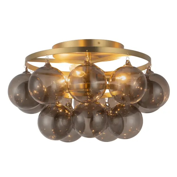 The Faye semi-flush mount brings playful sophistication with hand-inspired smoked glass bubble globes and elegant chain details. Its 18-inch diameter makes it ideal for medium-sized spaces with standard ceilings. - alternate view