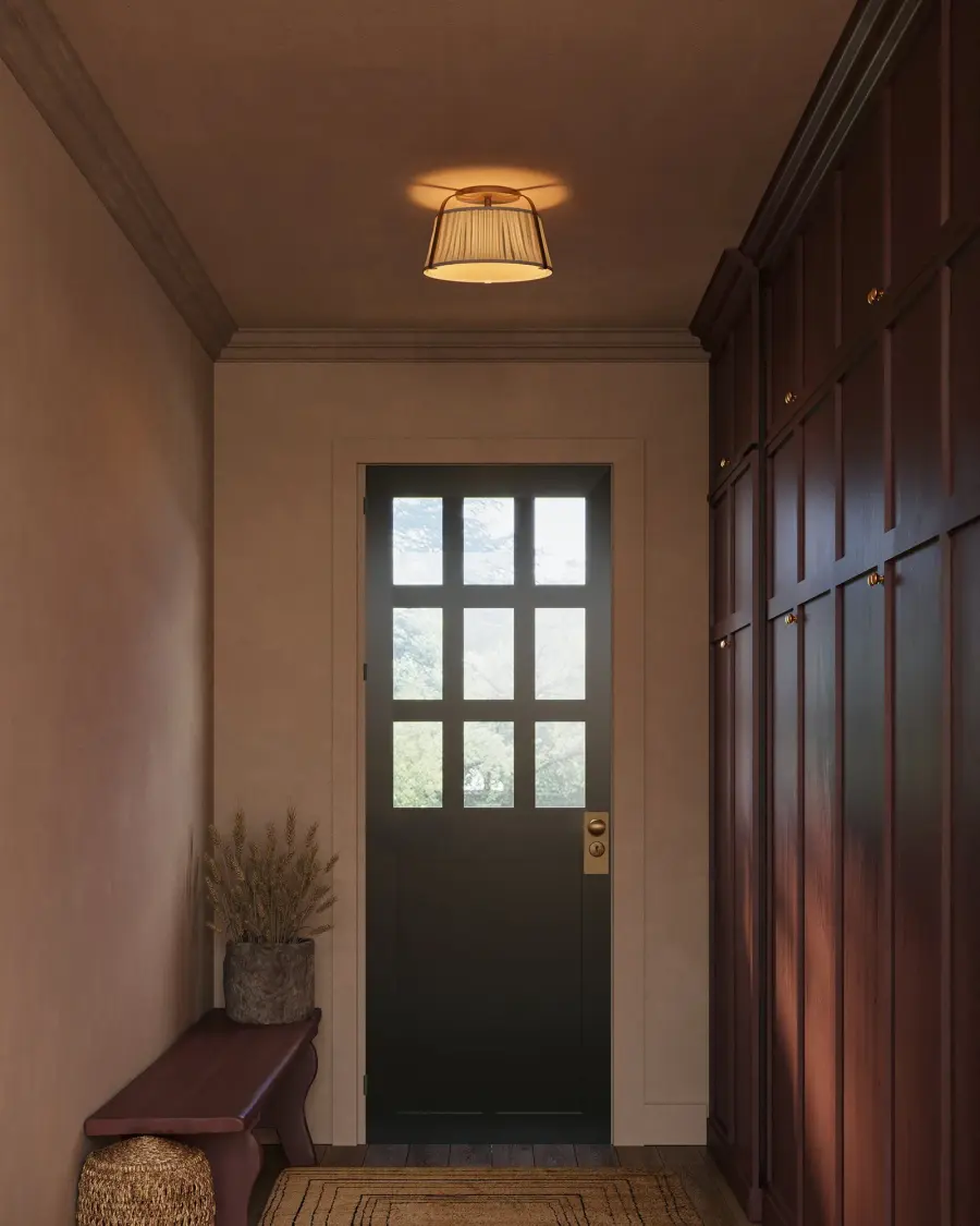 Scout 13-Inch Semi-Flush Mount in Brushed Gold with Blue Linen Shade - Image 2