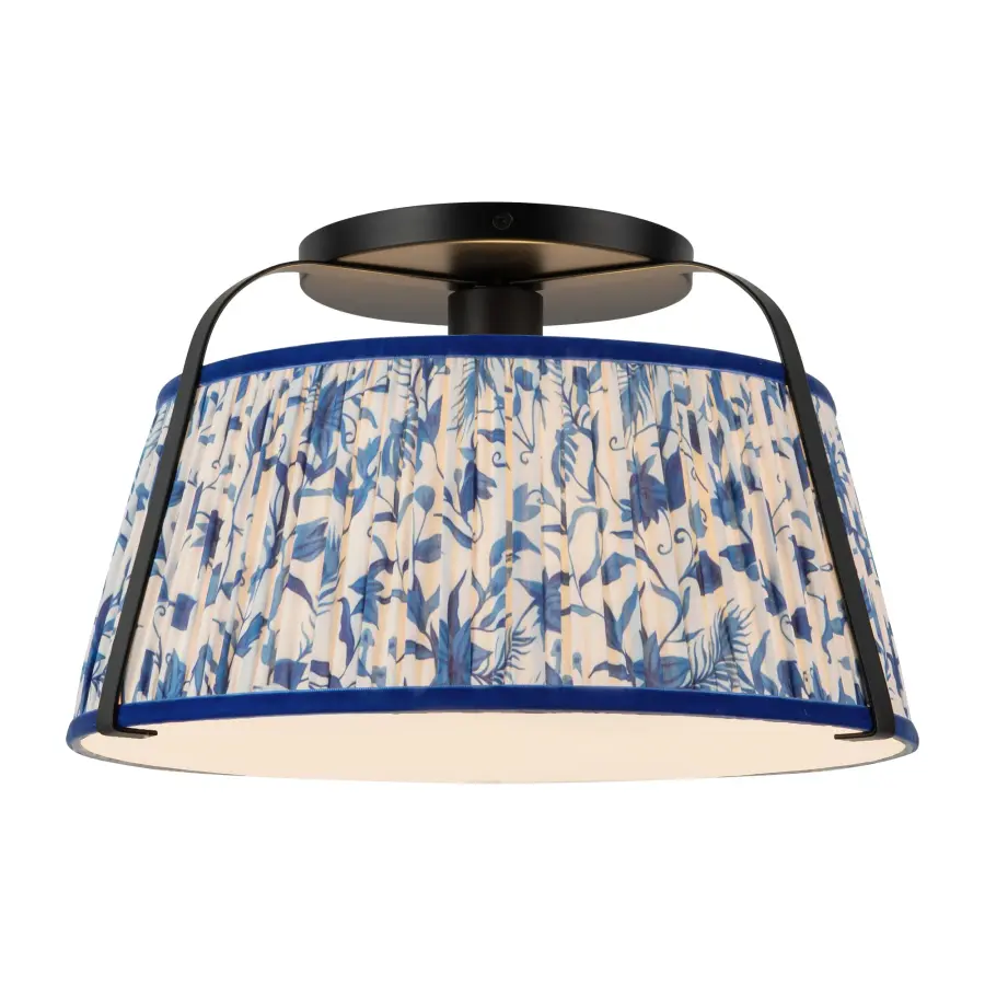 Scout 13-Inch Semi-Flush Mount in Brushed Gold with Blue Linen Shade - Image 3
