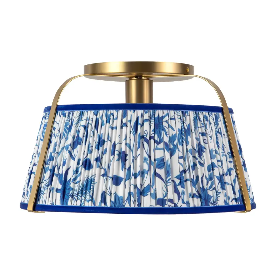 Scout 13-Inch Semi-Flush Mount in Brushed Gold with Blue Linen Shade - Image 28