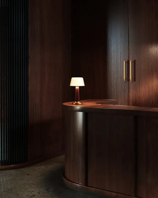 The Clemence brings 1960s-inspired design into modern living with its sculptural curves, vibrant pine green finish, and cordless convenience. Rechargeable with up to 6 hours of battery life, it delivers warm ambient lighting wherever you need it. - alternate view