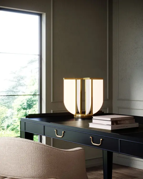 The Anders Table Lamp blends vintage Art Deco inspiration with cutting-edge light guide technology for a unique decorative statement. Its 15-inch profile and warm 2700K LED make it perfect for intimate spaces. - alternate view