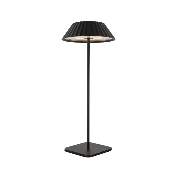 The Pela combines contemporary style with practical convenience. Its distinctive flared, pleated metal shade creates visual interest while the integrated LED and hold-to-dim function offer customizable lighting. The rechargeable battery eliminates cord clutter, making it perfect for flexible placement throughout your home.
