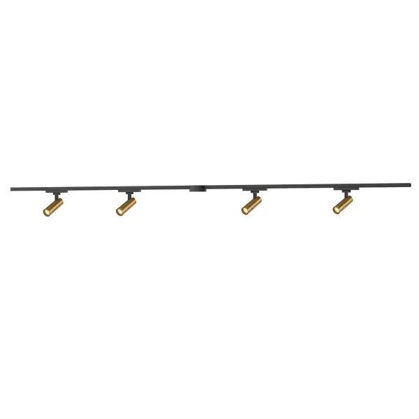 The Trilo Paolo track kit delivers flexible accent lighting with four adjustable heads. Perfect for highlighting artwork, architectural features, or task areas with warm LED illumination in a sleek brushed gold finish.