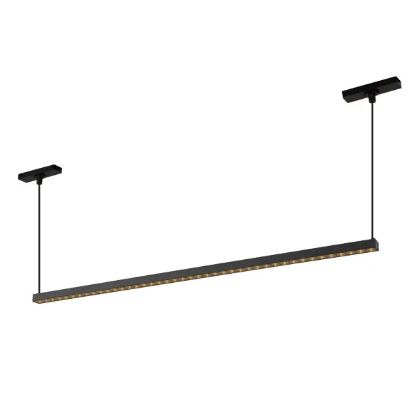 The Kyan track pendant offers flexible lighting design with its multi-cell linear form and compatibility with the Trilo track system. Integrated LED provides efficient downward illumination, while 120 inches of adjustable wire allows customization for various ceiling heights and spatial needs.
