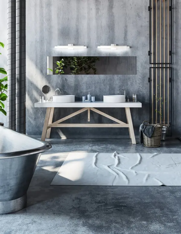 The Soho vanity light combines striking geometric forms with integrated LED technology. Its asymmetrical Cubist-inspired design and continuous light bar create a sophisticated statement piece perfect for contemporary bathrooms. - alternate view