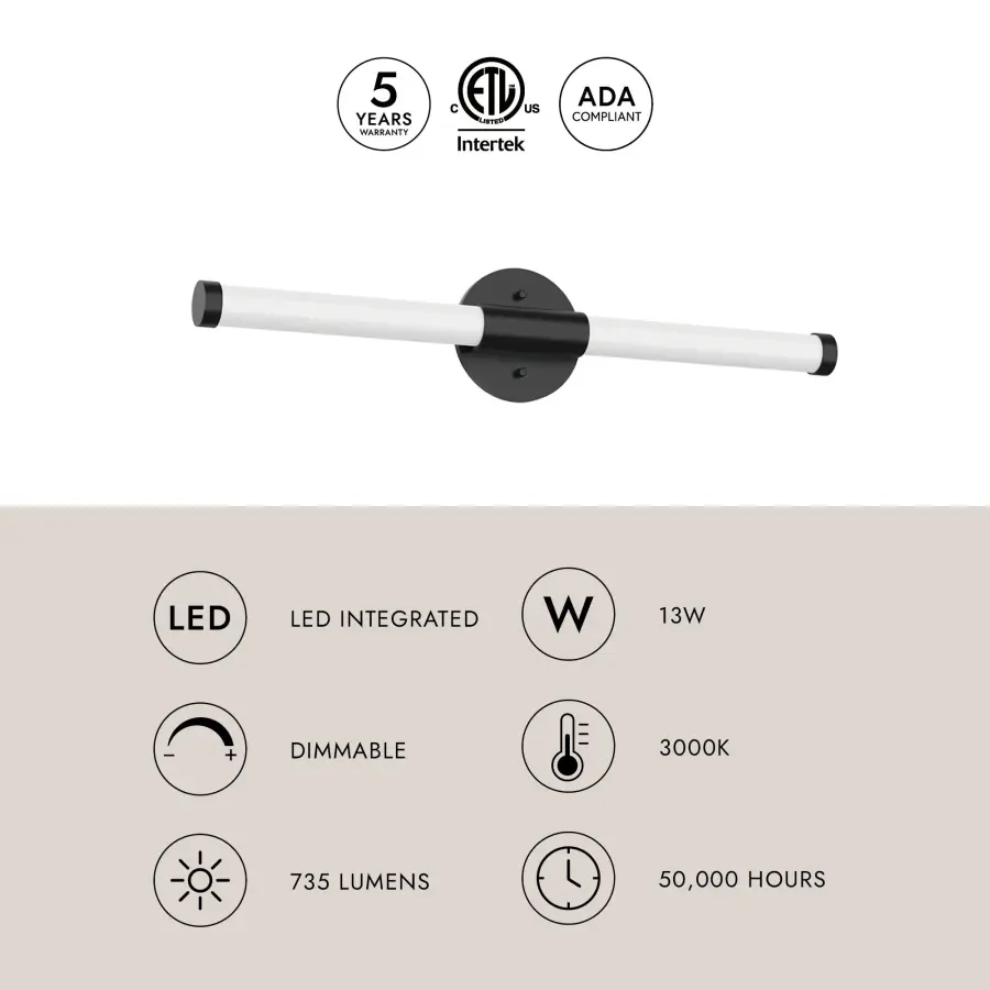 Akari 24-Inch Vanity Light in Matte Black - Image 7