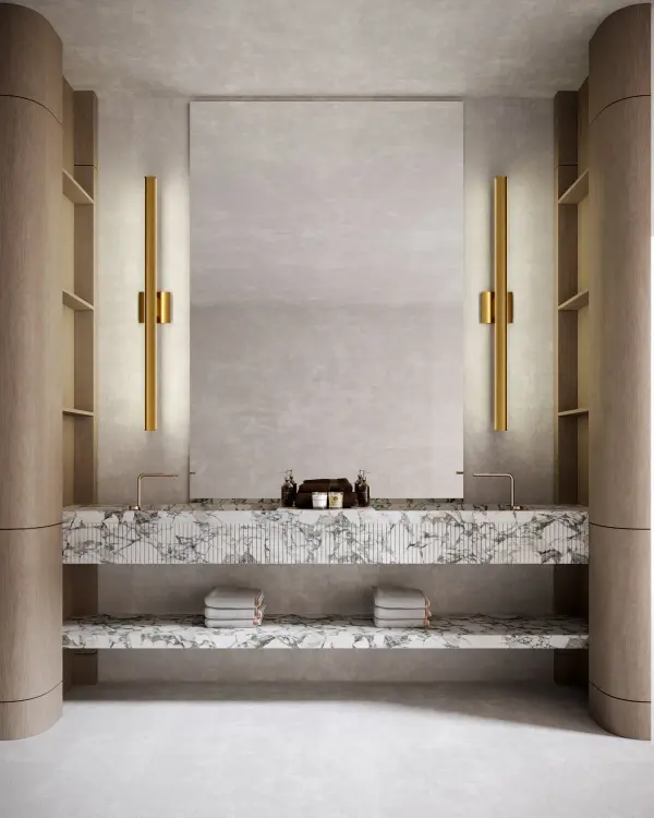 The Vera vanity light combines contemporary design with practical functionality, featuring integrated 3000K LED technology in a slim 53-inch rectangular frame. Its dual-sided illumination and versatile mounting options make it ideal for modern bathrooms and hallways. - alternate view