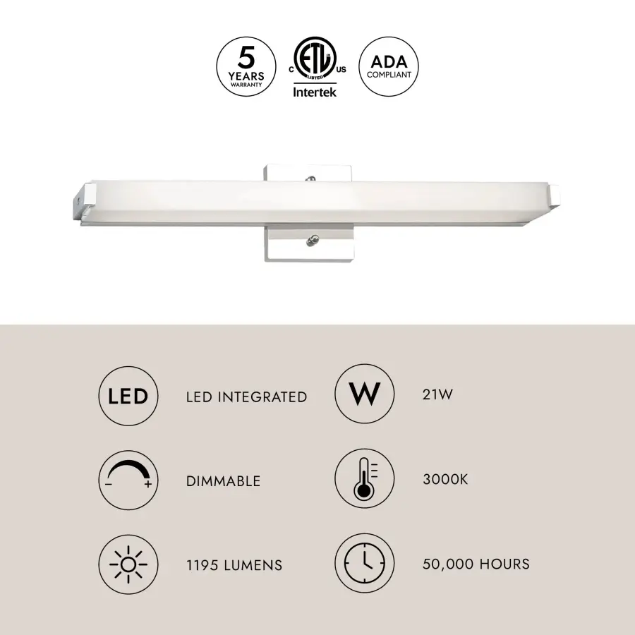Latitude-Slim 21-Inch Chrome Vanity Light - Image 3