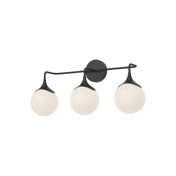 The Nouveau vanity light brings 1920s-30s Parisian elegance to modern bathrooms with curved metal detailing and vintage-inspired structure. Features luxe matte black finish with opal glass shades for soft, flattering illumination. - alternate view