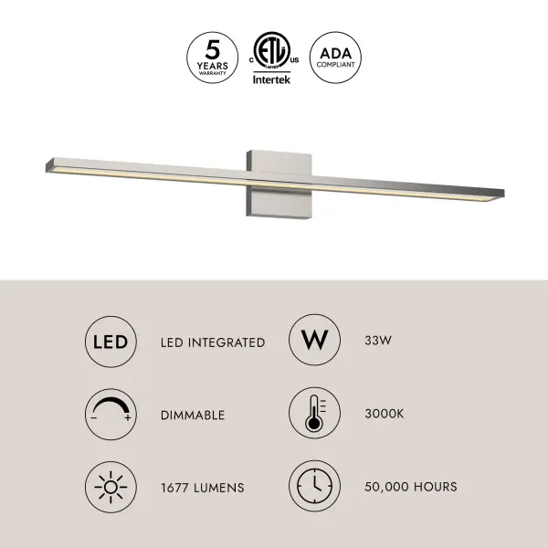 Modern 36-Inch Chrome Vanity Light with Integrated LED - Image 9