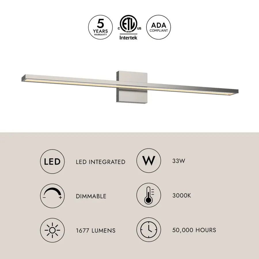 Modern 36-Inch Chrome Vanity Light with Integrated LED - Image 9