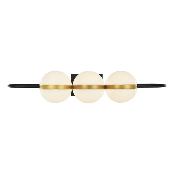 The Tagliato 32-inch vanity light masterfully blends modern and classic design with its striking matte black frame and brushed gold accents. Featuring rotating opal globes with integrated LED technology, this fixture delivers both style and function.