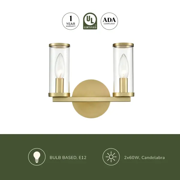 Revolve 10-Inch Wall/Vanity Light in Natural Brass with Clear Glass - Image 5