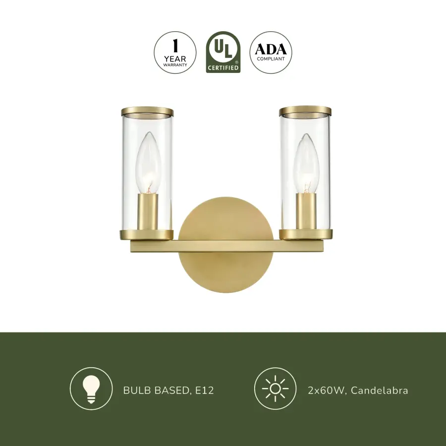 Revolve 10-Inch Wall/Vanity Light in Natural Brass with Clear Glass - Image 5