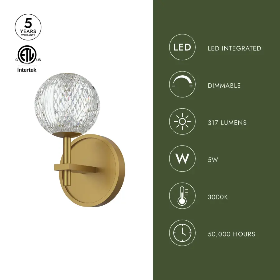 Marni 5-Light Wall/Vanity Light in Natural Brass - Image 5