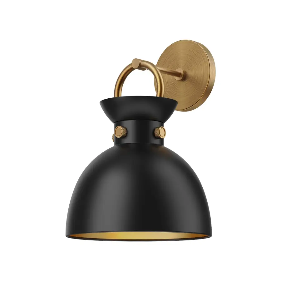 Waldo 9-Inch Wall/Vanity Light in Aged Gold & Matte Black - Image 1