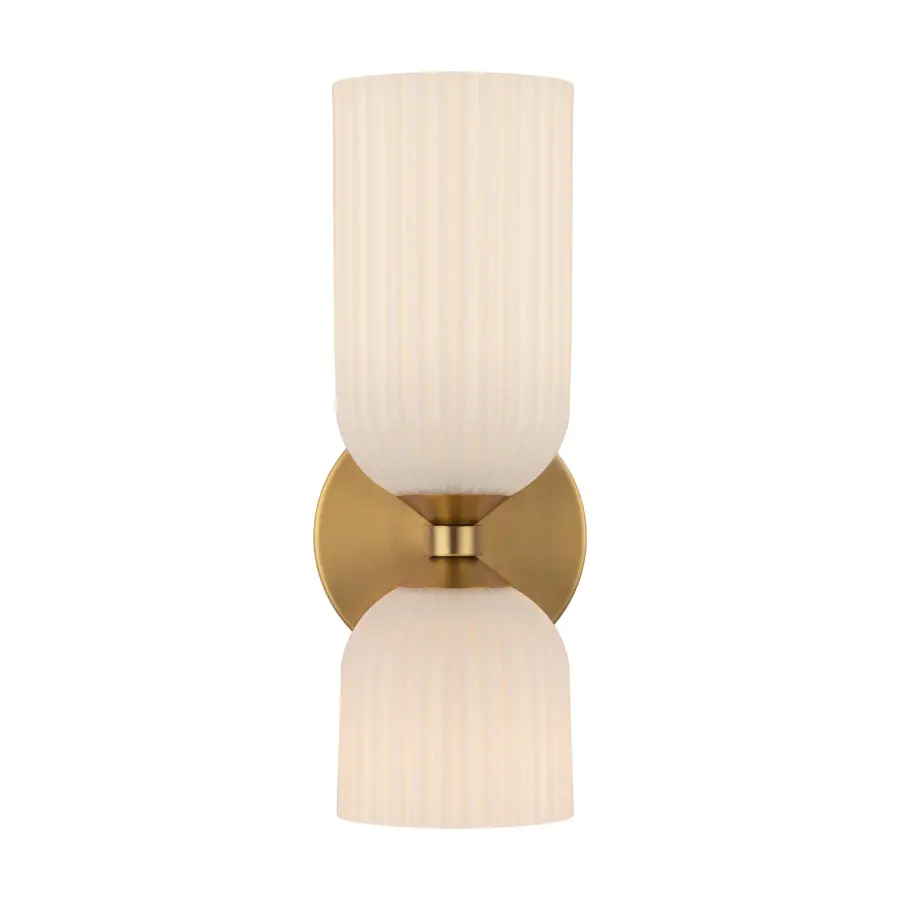 Nelly 12-Inch Wall/Vanity Light in Brushed Gold with Clear Ribbed Glass - Image 1