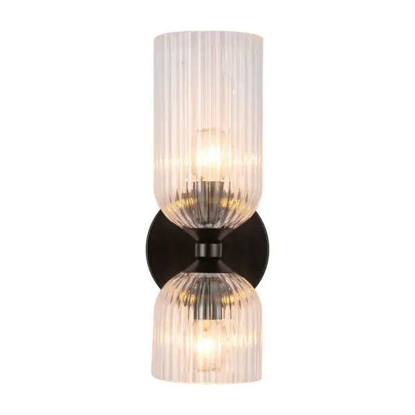 Nelly 12-Inch Wall/Vanity Light in Brushed Gold with Clear Ribbed Glass - Image 12