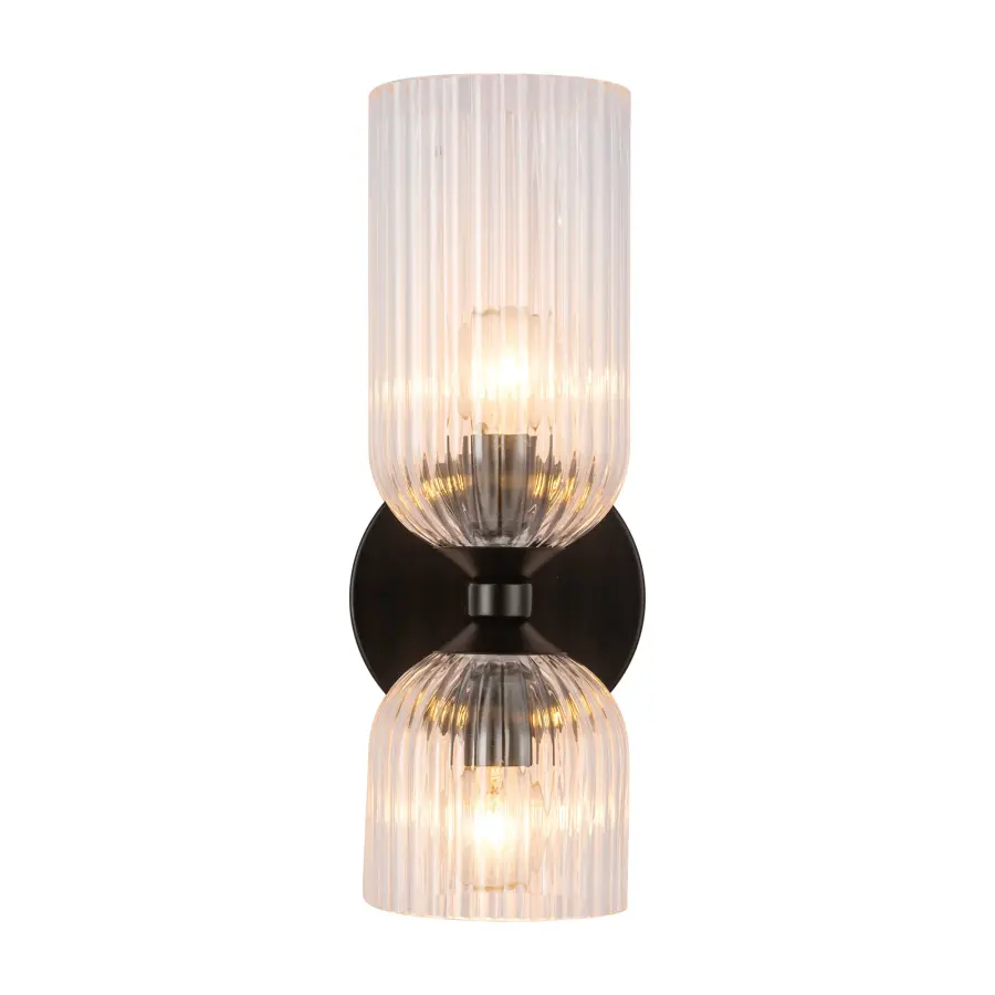 Nelly 12-Inch Wall/Vanity Light in Brushed Gold with Clear Ribbed Glass - Image 12