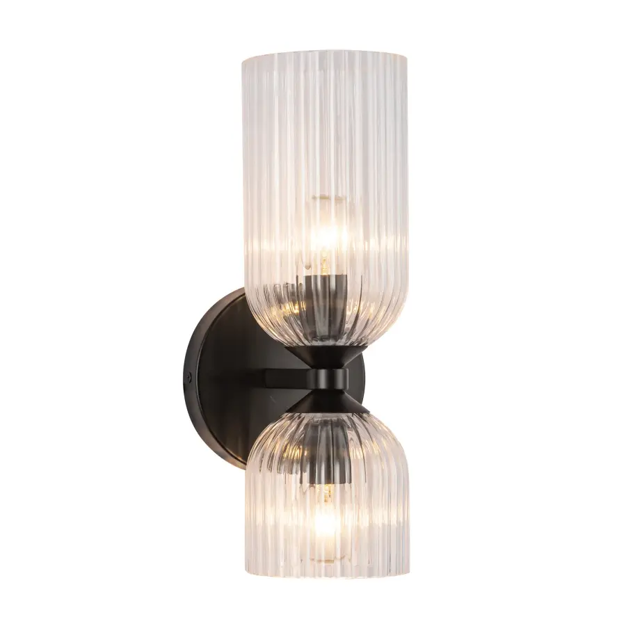 Nelly 12-Inch Wall/Vanity Light in Brushed Gold with Clear Ribbed Glass - Image 13