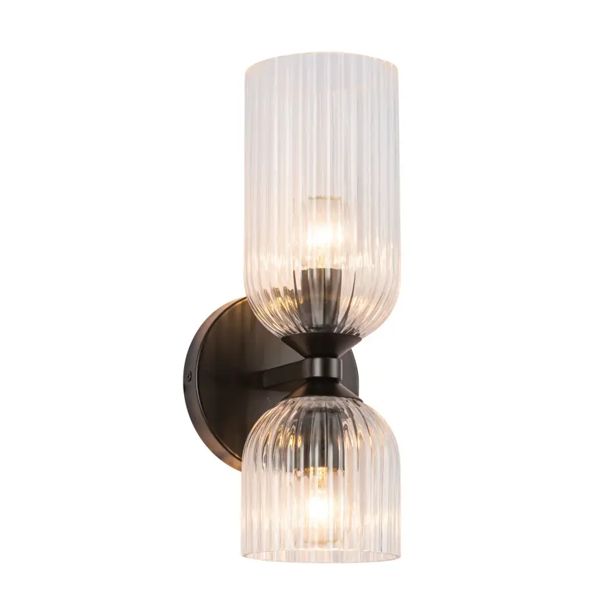 Nelly 12-Inch Wall/Vanity Light in Brushed Gold with Clear Ribbed Glass - Image 14